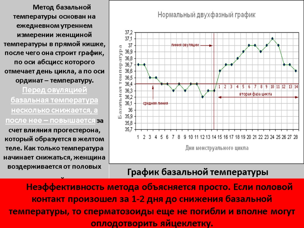 Метод базальной температуры основан на ежедневном утреннем измерении женщиной температуры в прямой кишке, после